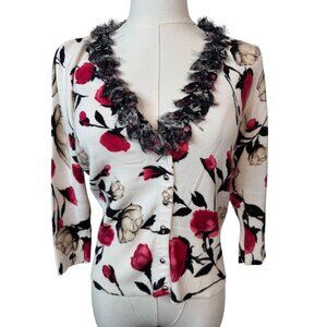 2/$30 White House Black Market XS Floral Sweater With Textured Collar